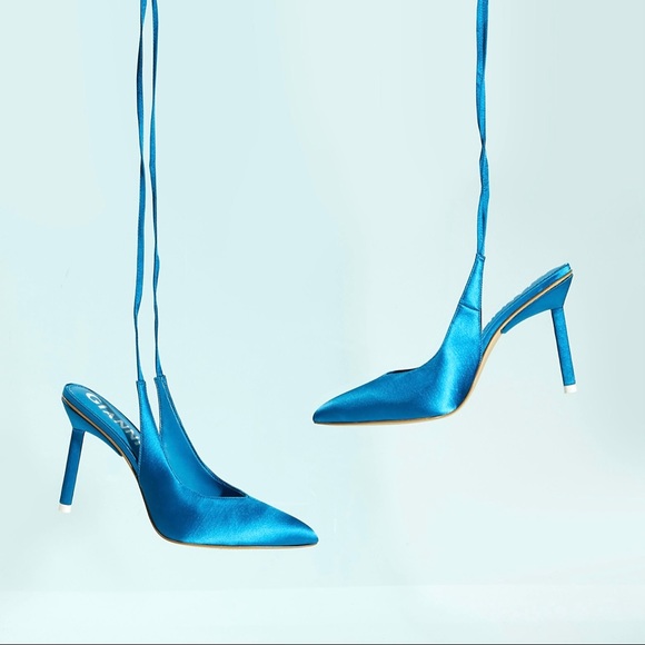 GIANNI BINI Blue Sirfeenah Satin Pointed Toe Ankle Wrap Pumps ⚡️Flash Sale⚡️ - Picture 7 of 7